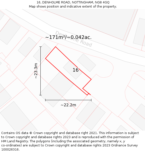 16, DENHOLME ROAD, NOTTINGHAM, NG8 4GQ: Plot and title map