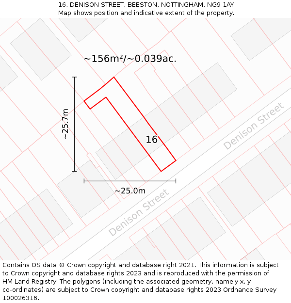 16, DENISON STREET, BEESTON, NOTTINGHAM, NG9 1AY: Plot and title map