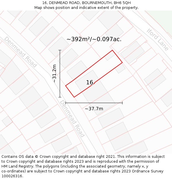 16, DENMEAD ROAD, BOURNEMOUTH, BH6 5QH: Plot and title map