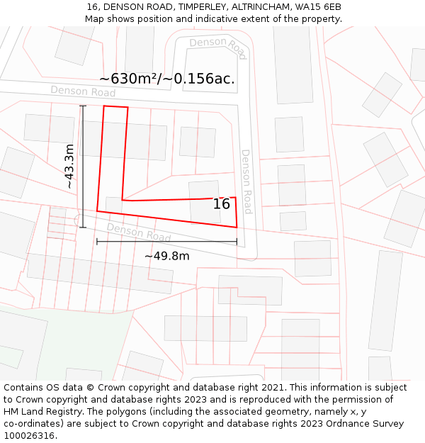16, DENSON ROAD, TIMPERLEY, ALTRINCHAM, WA15 6EB: Plot and title map
