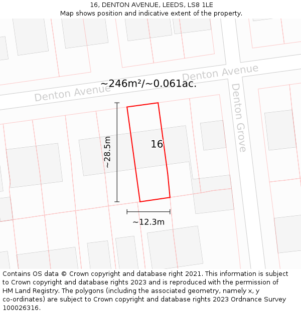 16, DENTON AVENUE, LEEDS, LS8 1LE: Plot and title map