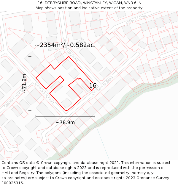 16, DERBYSHIRE ROAD, WINSTANLEY, WIGAN, WN3 6LN: Plot and title map