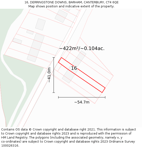 16, DERRINGSTONE DOWNS, BARHAM, CANTERBURY, CT4 6QE: Plot and title map