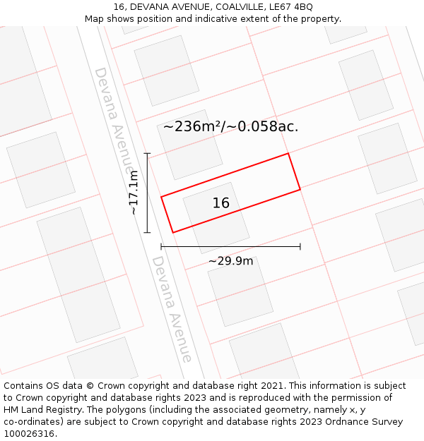 16, DEVANA AVENUE, COALVILLE, LE67 4BQ: Plot and title map