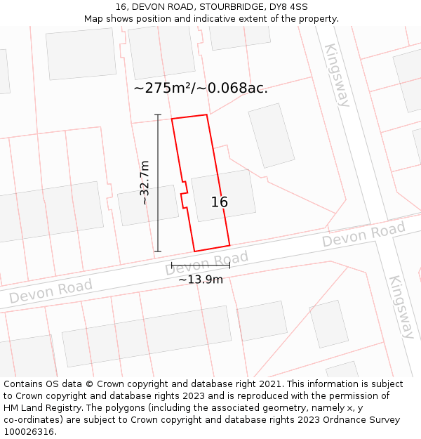 16, DEVON ROAD, STOURBRIDGE, DY8 4SS: Plot and title map