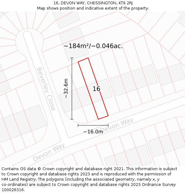 16, DEVON WAY, CHESSINGTON, KT9 2RJ: Plot and title map