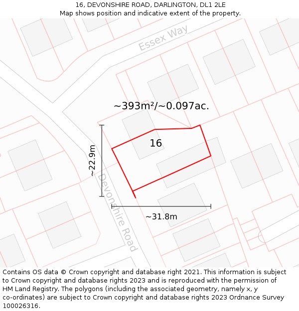 16, DEVONSHIRE ROAD, DARLINGTON, DL1 2LE: Plot and title map