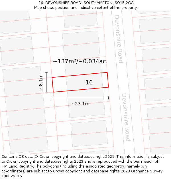16, DEVONSHIRE ROAD, SOUTHAMPTON, SO15 2GG: Plot and title map