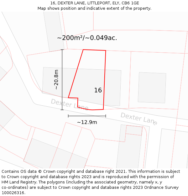 16, DEXTER LANE, LITTLEPORT, ELY, CB6 1GE: Plot and title map