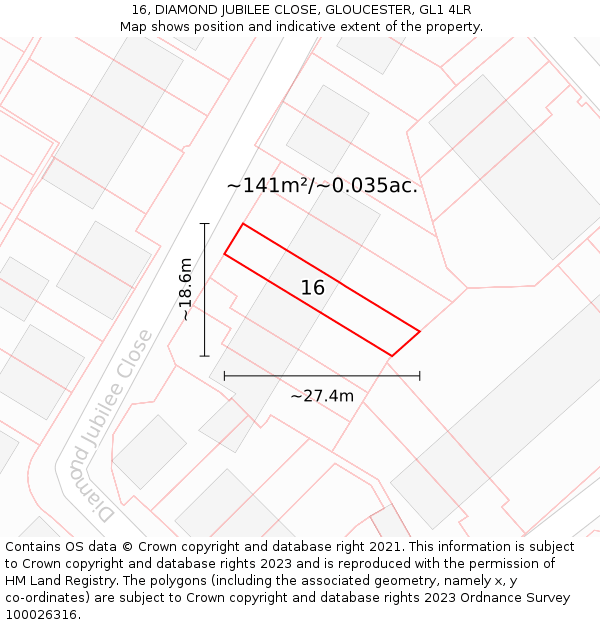 16, DIAMOND JUBILEE CLOSE, GLOUCESTER, GL1 4LR: Plot and title map