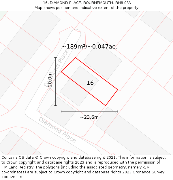 16, DIAMOND PLACE, BOURNEMOUTH, BH8 0FA: Plot and title map