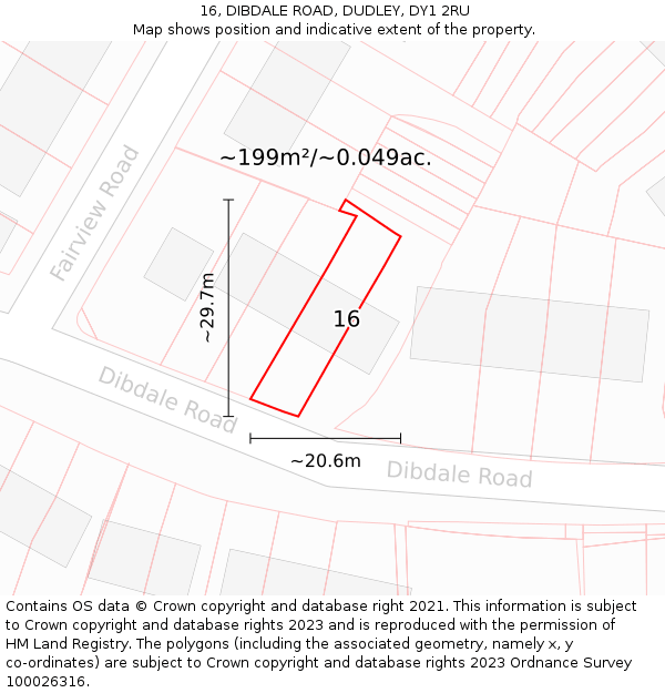 16, DIBDALE ROAD, DUDLEY, DY1 2RU: Plot and title map