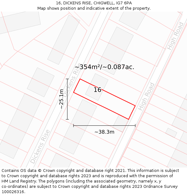 16, DICKENS RISE, CHIGWELL, IG7 6PA: Plot and title map