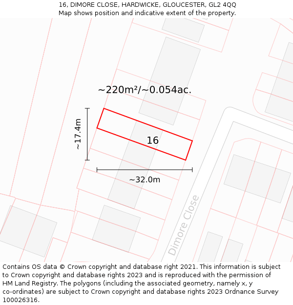16, DIMORE CLOSE, HARDWICKE, GLOUCESTER, GL2 4QQ: Plot and title map