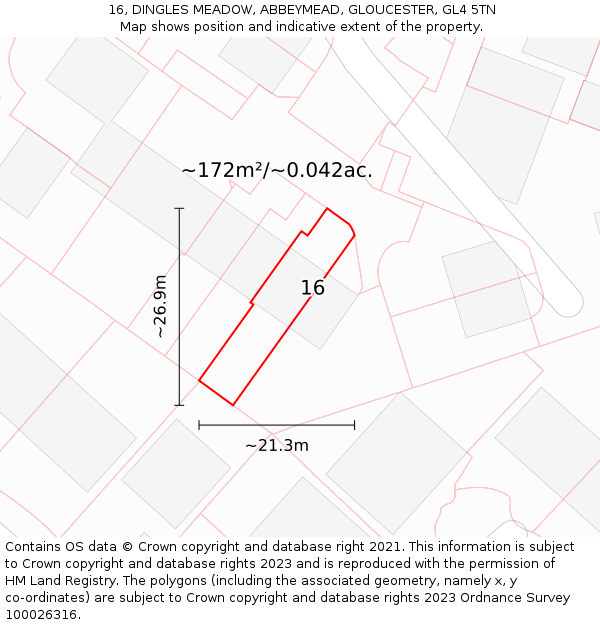16, DINGLES MEADOW, ABBEYMEAD, GLOUCESTER, GL4 5TN: Plot and title map