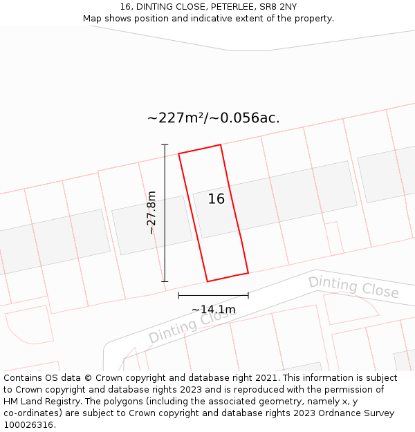 16, DINTING CLOSE, PETERLEE, SR8 2NY: Plot and title map