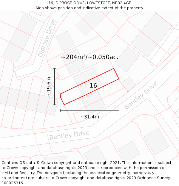 16, DIPROSE DRIVE, LOWESTOFT, NR32 4GB: Plot and title map
