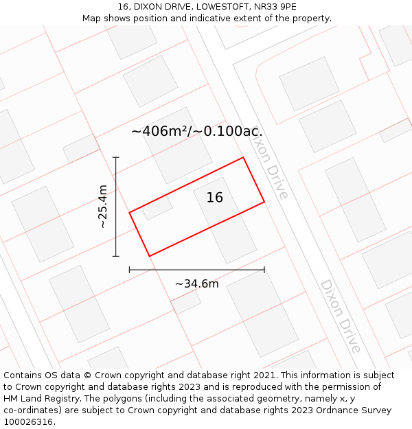 16, DIXON DRIVE, LOWESTOFT, NR33 9PE: Plot and title map
