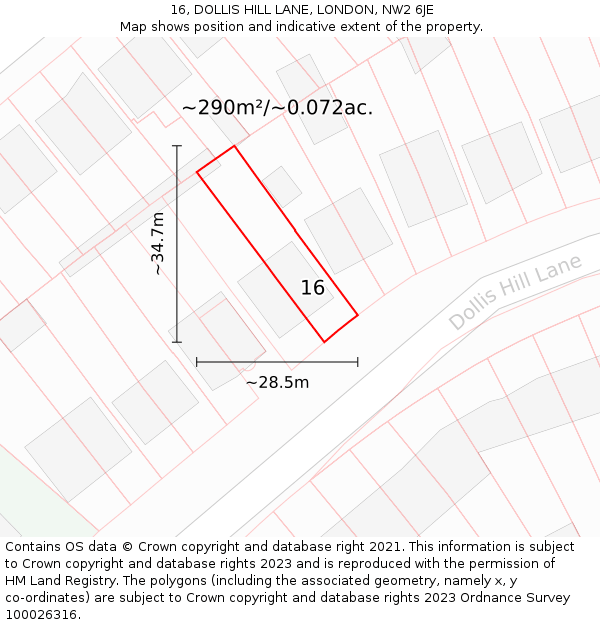 16, DOLLIS HILL LANE, LONDON, NW2 6JE: Plot and title map