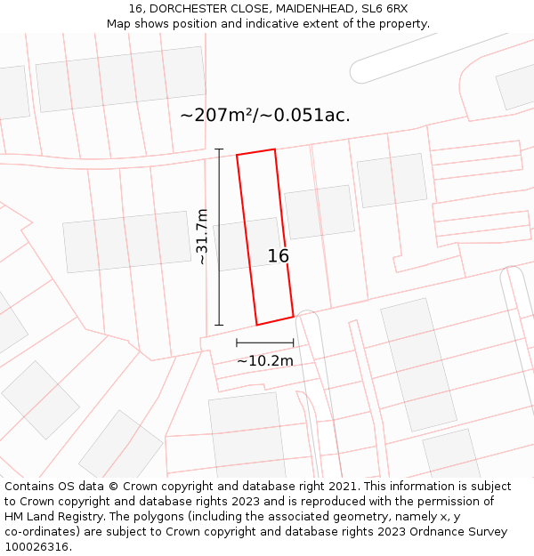 16, DORCHESTER CLOSE, MAIDENHEAD, SL6 6RX: Plot and title map