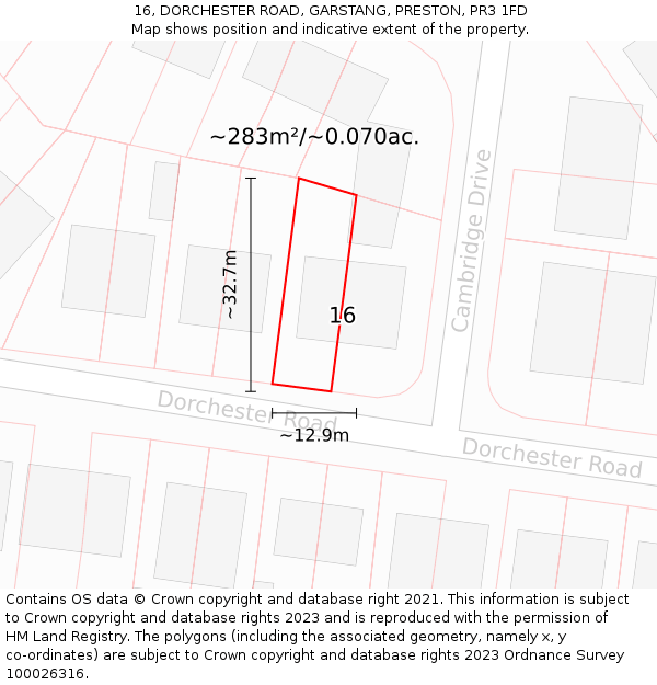 16, DORCHESTER ROAD, GARSTANG, PRESTON, PR3 1FD: Plot and title map