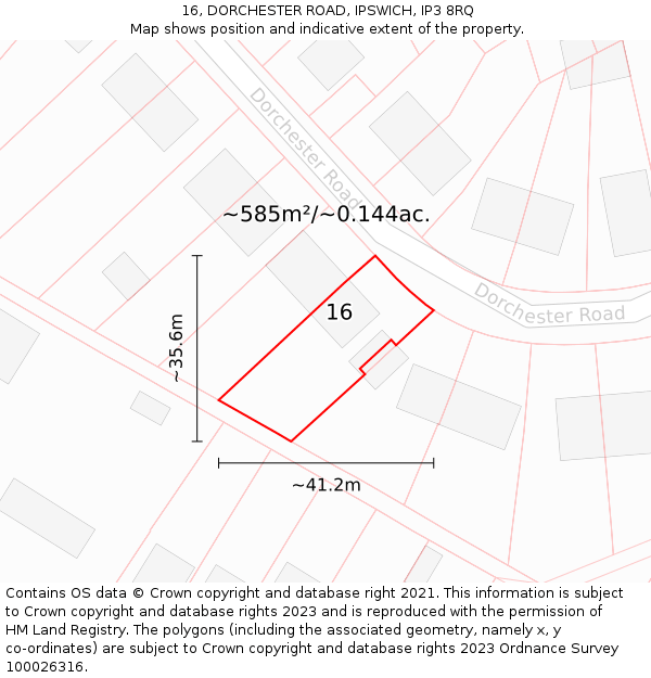 16, DORCHESTER ROAD, IPSWICH, IP3 8RQ: Plot and title map