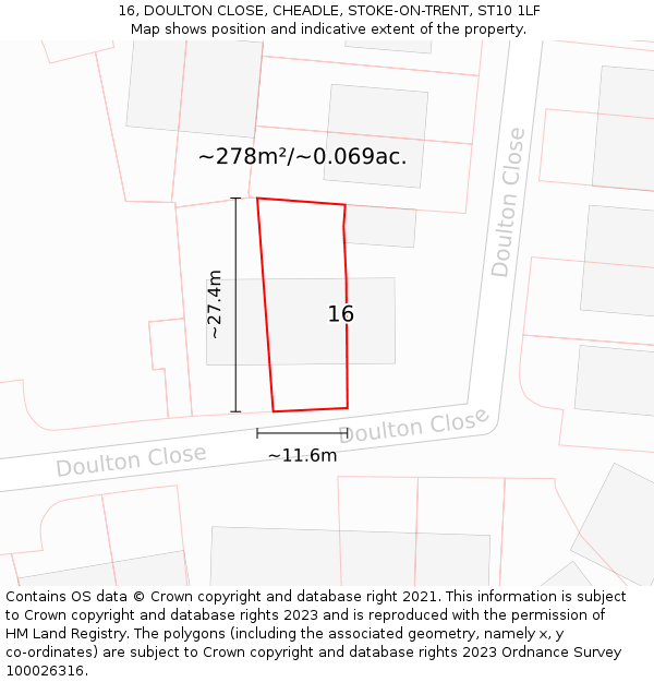 16, DOULTON CLOSE, CHEADLE, STOKE-ON-TRENT, ST10 1LF: Plot and title map