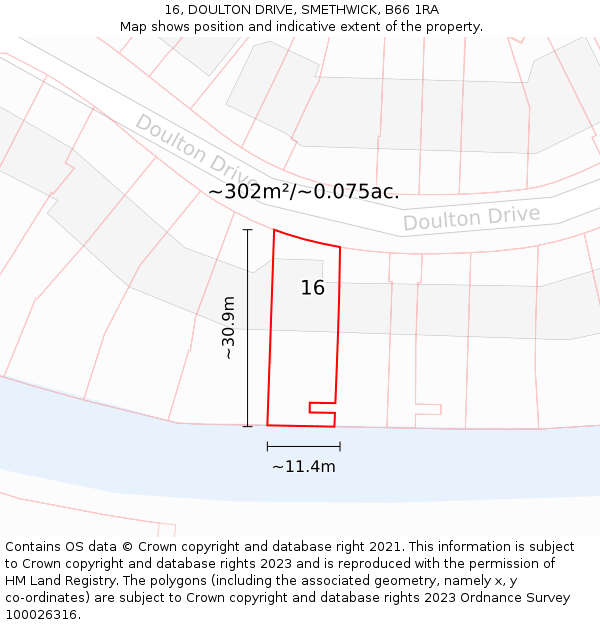 16, DOULTON DRIVE, SMETHWICK, B66 1RA: Plot and title map