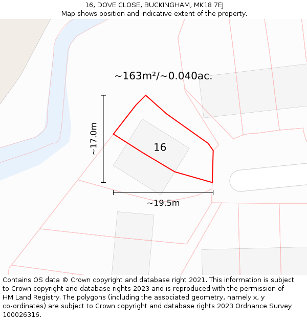 16, DOVE CLOSE, BUCKINGHAM, MK18 7EJ: Plot and title map