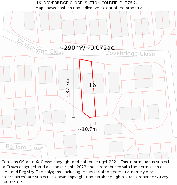 16, DOVEBRIDGE CLOSE, SUTTON COLDFIELD, B76 2UH: Plot and title map