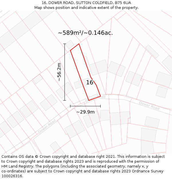 16, DOWER ROAD, SUTTON COLDFIELD, B75 6UA: Plot and title map
