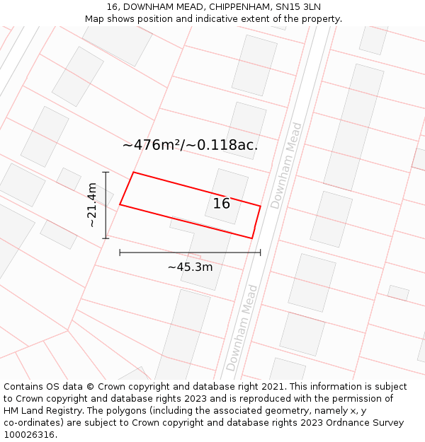 16, DOWNHAM MEAD, CHIPPENHAM, SN15 3LN: Plot and title map