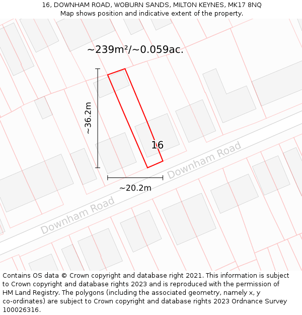 16, DOWNHAM ROAD, WOBURN SANDS, MILTON KEYNES, MK17 8NQ: Plot and title map