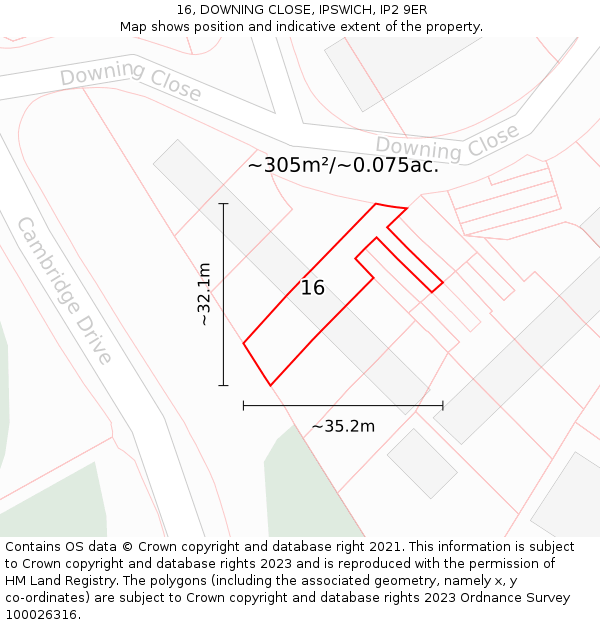 16, DOWNING CLOSE, IPSWICH, IP2 9ER: Plot and title map