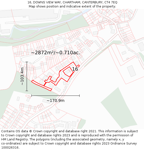16, DOWNS VIEW WAY, CHARTHAM, CANTERBURY, CT4 7EQ: Plot and title map