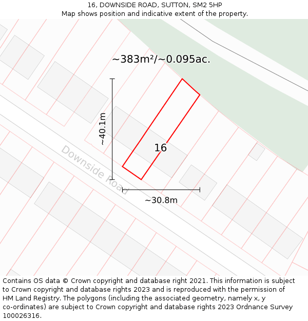 16, DOWNSIDE ROAD, SUTTON, SM2 5HP: Plot and title map