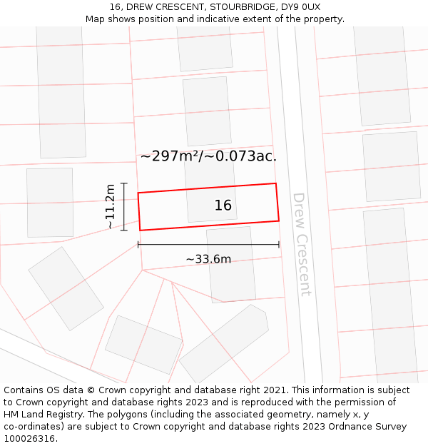16, DREW CRESCENT, STOURBRIDGE, DY9 0UX: Plot and title map