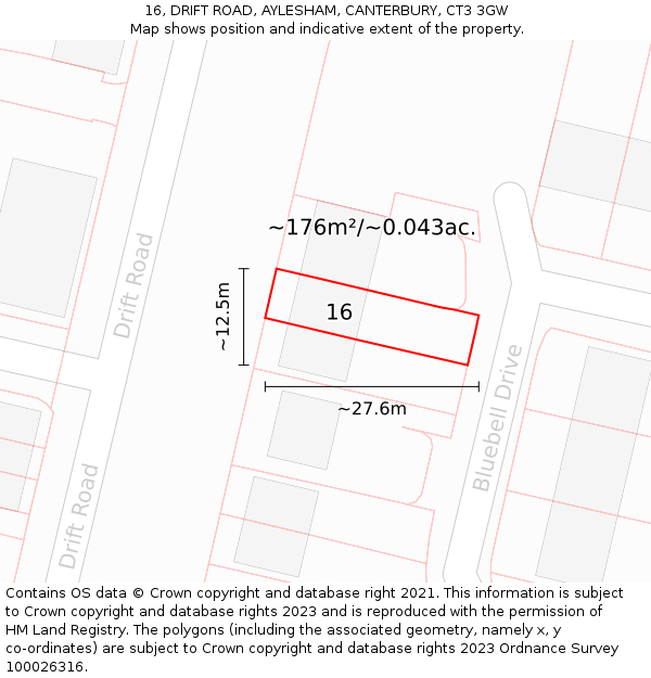 16, DRIFT ROAD, AYLESHAM, CANTERBURY, CT3 3GW: Plot and title map