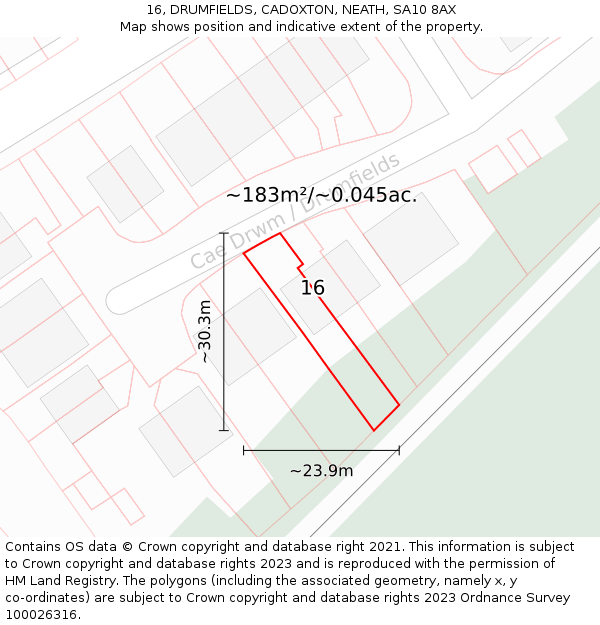 16, DRUMFIELDS, CADOXTON, NEATH, SA10 8AX: Plot and title map
