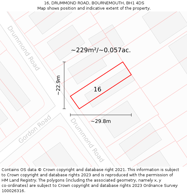 16, DRUMMOND ROAD, BOURNEMOUTH, BH1 4DS: Plot and title map
