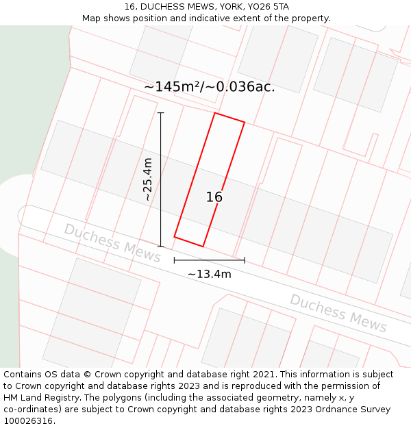 16, DUCHESS MEWS, YORK, YO26 5TA: Plot and title map
