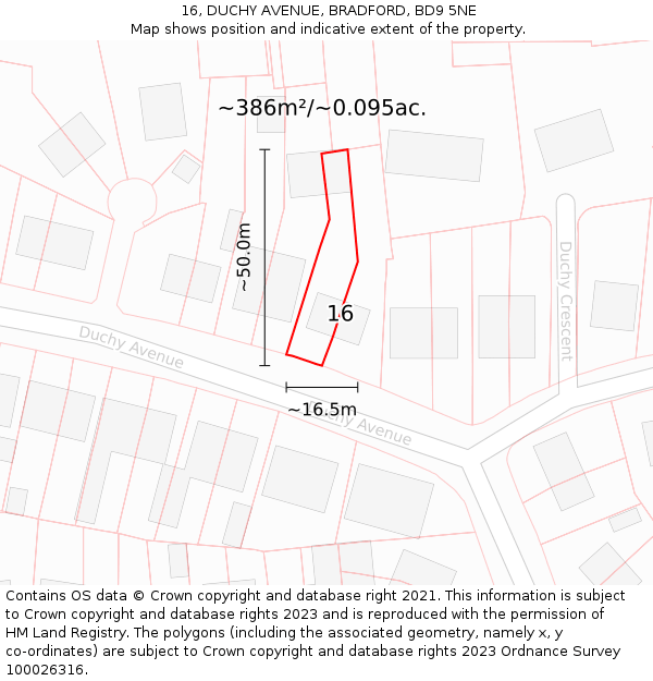 16, DUCHY AVENUE, BRADFORD, BD9 5NE: Plot and title map