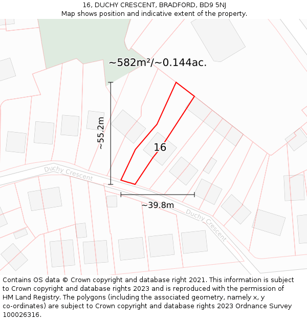 16, DUCHY CRESCENT, BRADFORD, BD9 5NJ: Plot and title map