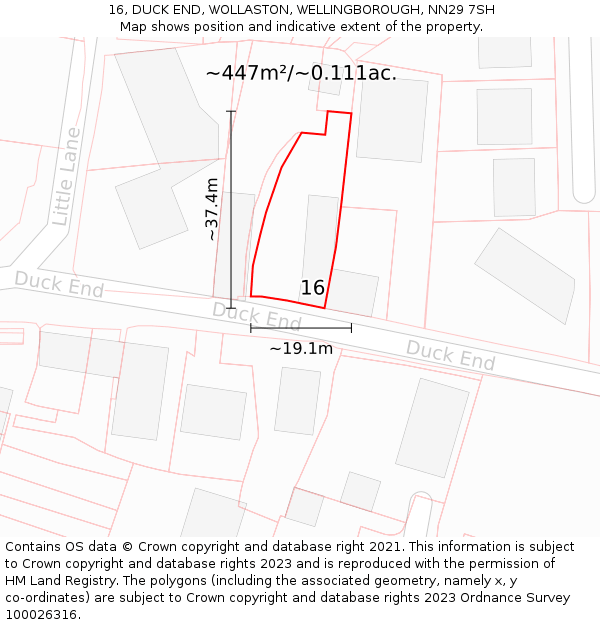16, DUCK END, WOLLASTON, WELLINGBOROUGH, NN29 7SH: Plot and title map