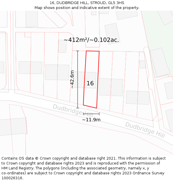 16, DUDBRIDGE HILL, STROUD, GL5 3HS: Plot and title map