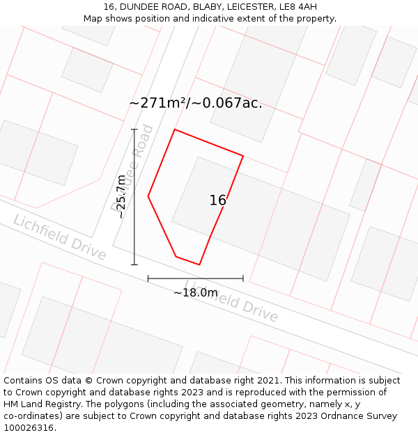 16, DUNDEE ROAD, BLABY, LEICESTER, LE8 4AH: Plot and title map
