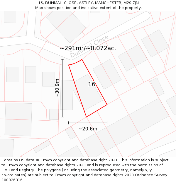 16, DUNMAIL CLOSE, ASTLEY, MANCHESTER, M29 7JN: Plot and title map
