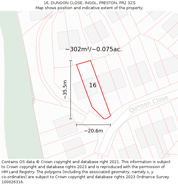 16, DUNOON CLOSE, INGOL, PRESTON, PR2 3ZS: Plot and title map