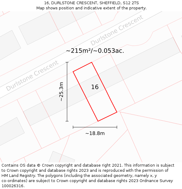 16, DURLSTONE CRESCENT, SHEFFIELD, S12 2TS: Plot and title map