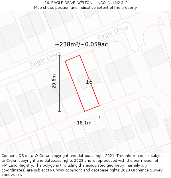16, EAGLE DRIVE, WELTON, LINCOLN, LN2 3LP: Plot and title map